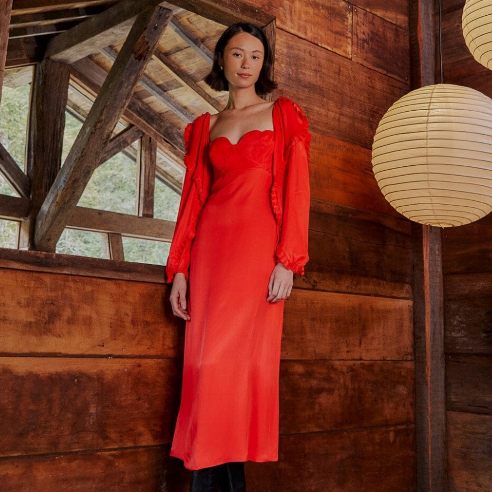 💫SALE NWT Farm Rio Heart Shaped Neckline Midi Dress Long Sleeve
